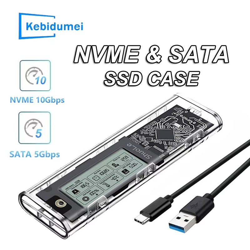 กล่องใส่ SSD โปร่งใสพร้อมจอแสดงผลอัจฉริยะ SATA SSD อะแดปเตอร์ USB 3.2 ประเภท C M.2 NVclosure/NGFF Tourist Protocol
