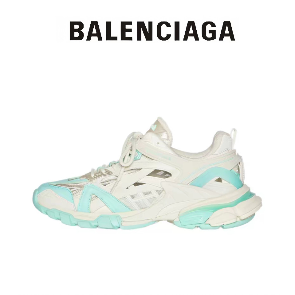 Balenciaga Track 2.0 รองเท้าลำลองเรียบง่ายสำหรับผู้ชายและผู้หญิงรองเท้าพ่อเตี้ยสีขาวและน้ำเงิน