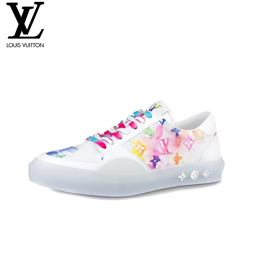 LOUIS VUITTON Ollie หนัง LV ลายรองเท้าผ้าใบต่ำสำหรับผู้ชายและผู้หญิงรองเท้าลำลองสีสันสดใส 1A8SGT