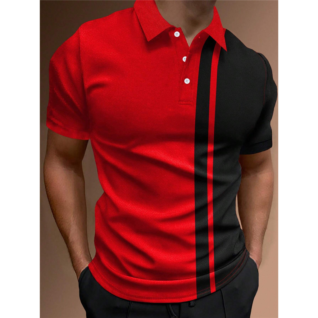 Manfinity Homme เสื้อโปโลแขนสั้นผู้ชายเย็บสี