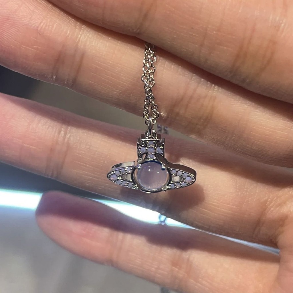 Vivienne Westwood Punk สไตล์เพชรหวาน Agile Transport ลูกปัด Saturn สร้อยคอสามมิติลูกปัดแก้ว High-end