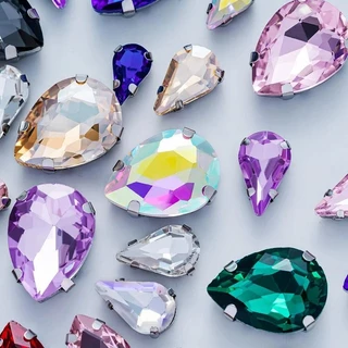 QIAO Drop Multi Mix ขนาด 50 ชิ้น Sliver Claw Rhinestones การตั้งค่ารูปร่างแก้วคริสตัลเย็บบนอัญมณีชุดแต่งงานรองเท้ากระเป๋า DIY Trim