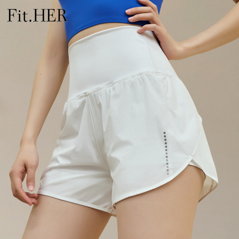 Fit.HER พอดี ของเธอ กีฬากางเกงขาสั้นหญิงป้องกันแสงสะท้อนกางเกงออกกําลังกายหลวมเอวสูงกางเกงโยคะแห้งเร็วกางเกงวิ่งนอกกางเกงลําลอง