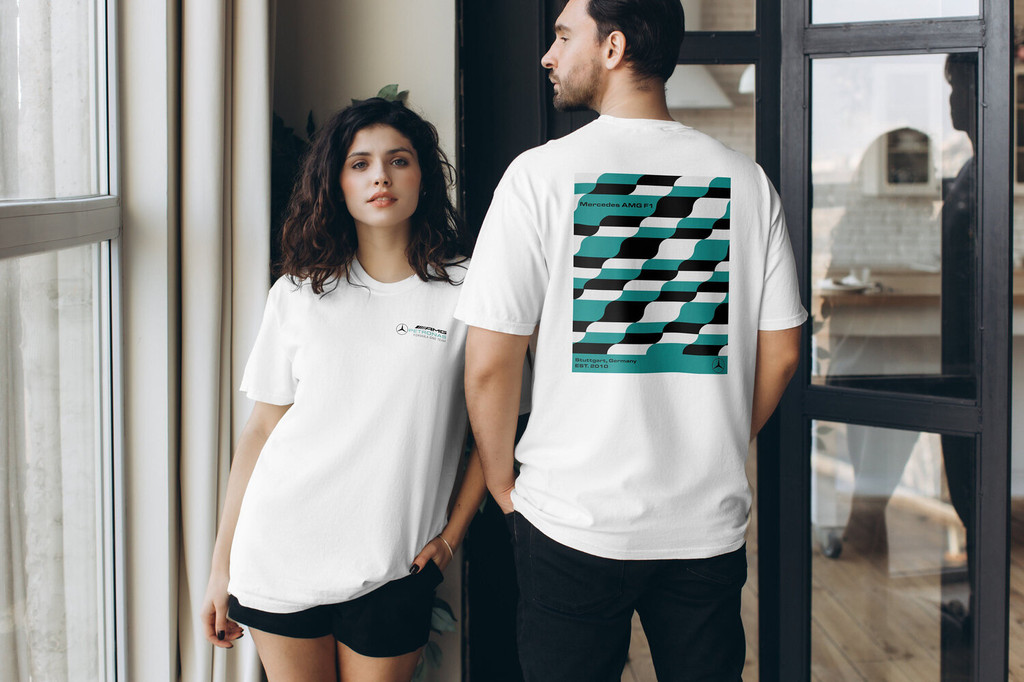 เสื้อเชิ้ตสีความสะดวกสบายลายหยัก Mercedes, เสื้อ Mercedes, เสื้อ F1, Mercedes Retro F1, F1, F1 ของขว