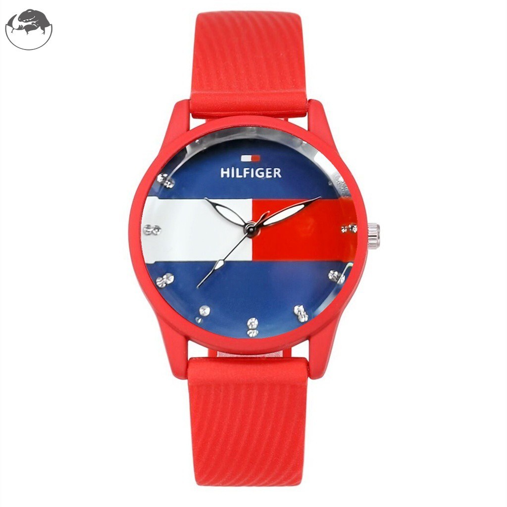 ในสต็อก Tommy Hilfiger Men\s Analogue นาฬิกาควอทซ์พร้อมสายยางสายรัดซิลิโคนผู้ชายนาฬิกา Jam Tangan Le