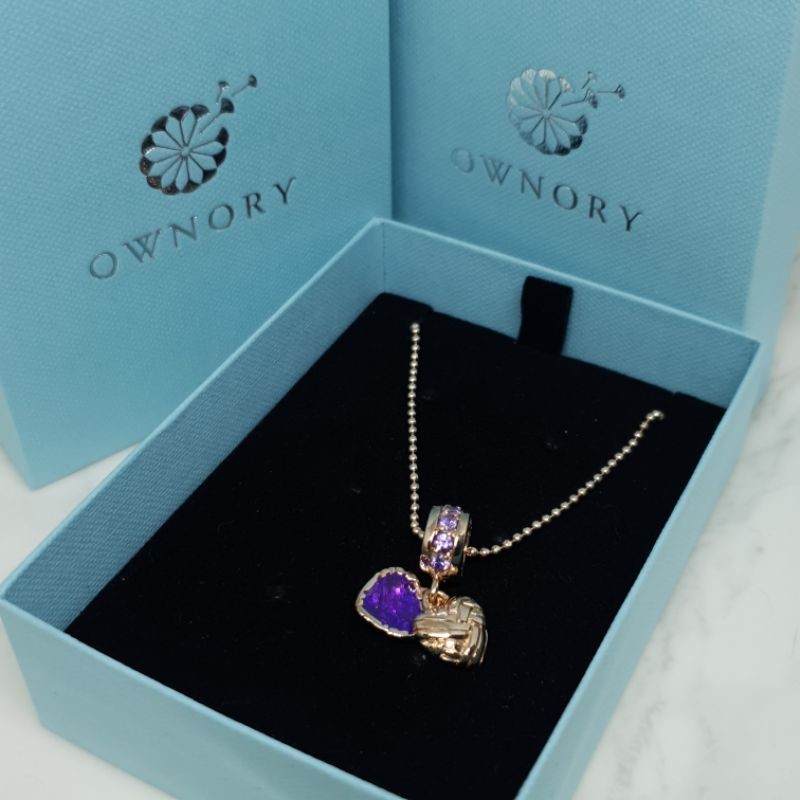 ♞,♘,♙Set สร้อยคอพร้อมจี้สีโรส หัวใจประกบสีม่วง แบรนด์ ownory พร้อมส่ง XXS