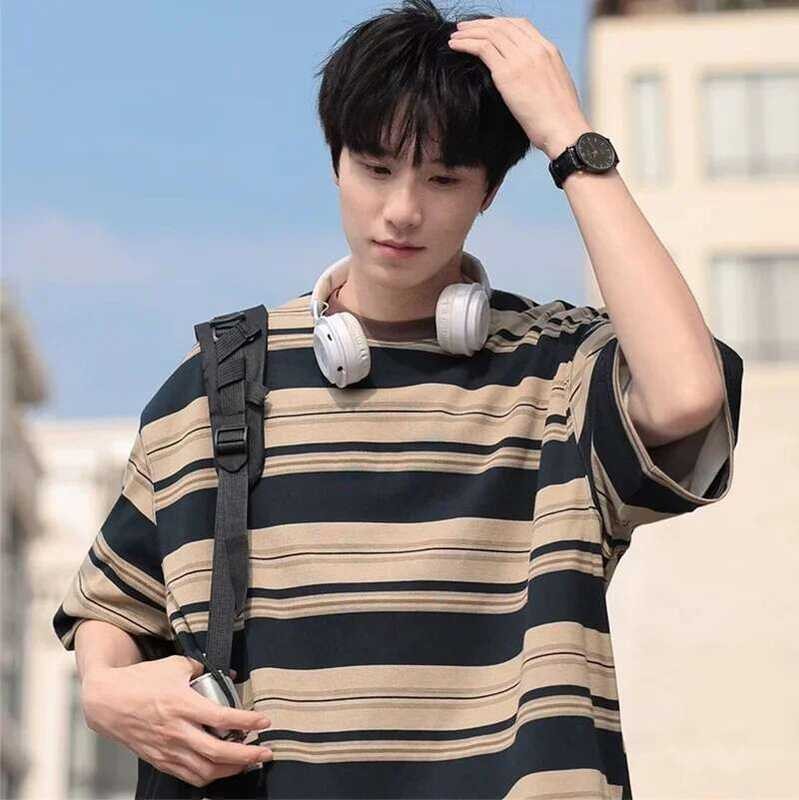 ▥ ฤดูร้อนhip Hopแฟชั่นลายtเสื้อสําหรับชายผ้าฝ้ายลําลองแขนสั้นo-คอเสื้อยืดy2k Streetwearความงามt