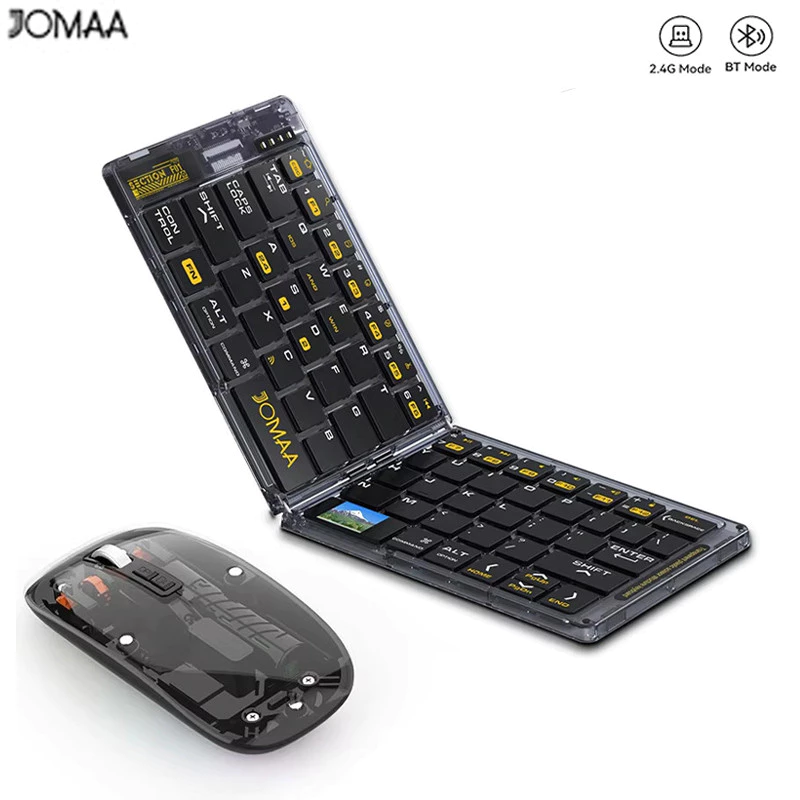 Jomaa คีย์บอร์ดไร้สายพับได้ โปร่งใส เชื่อมต่อ Bluetooth พร้อมเมาส์