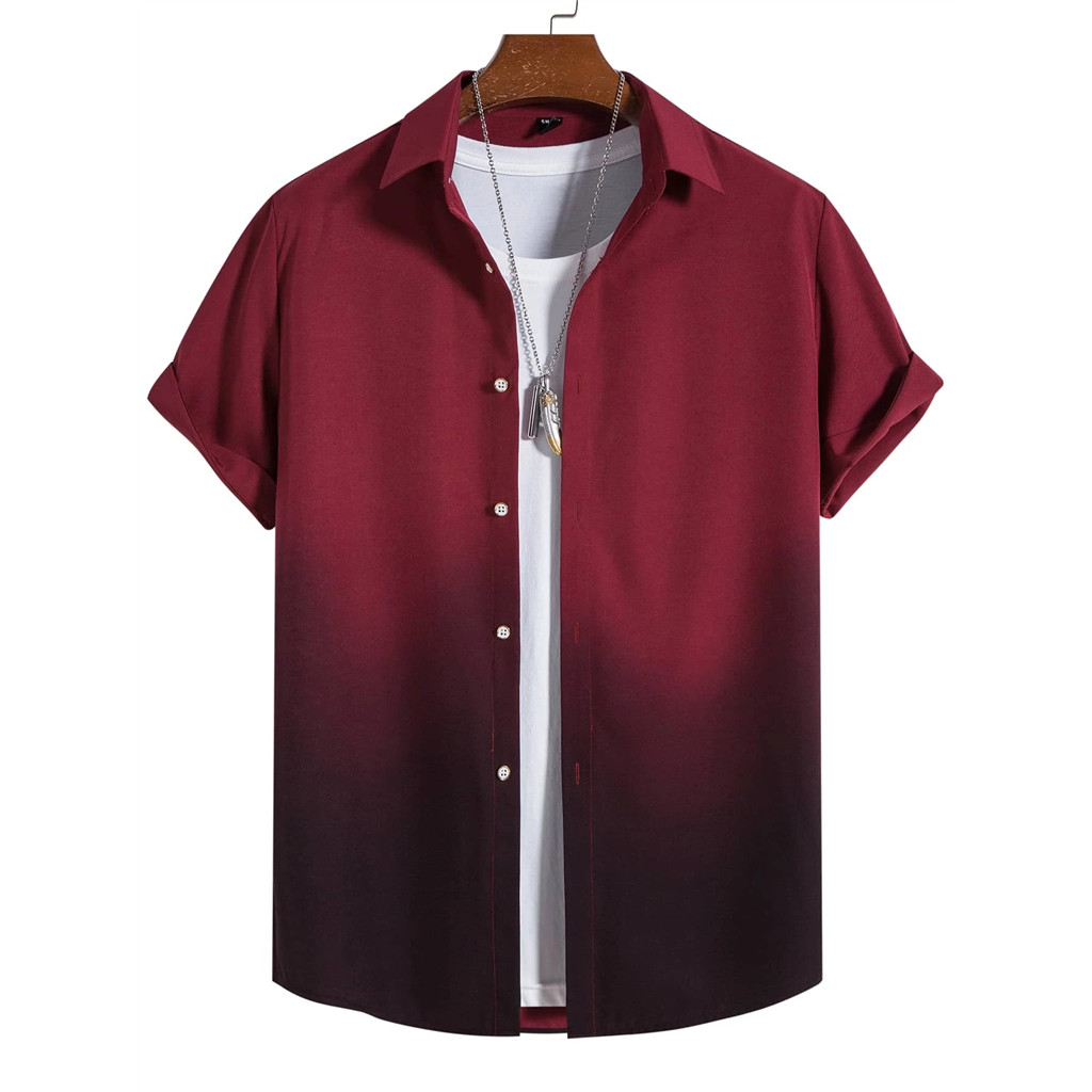 Manfinity Homme Gradient Button Shirt Mens No Inner Wear Short-Sleeved Casual Shirt, เหมาะสําหรับสาม