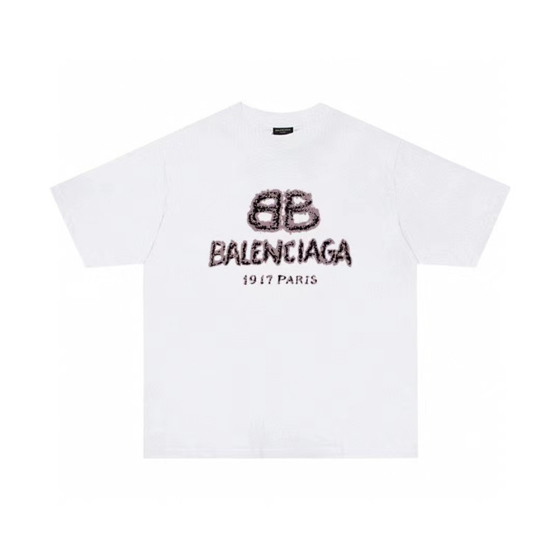 BALENCIAGA5003 Graffiti BBlogo เสื้อยืดสีขาว