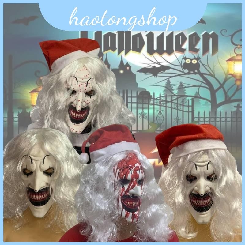 Terrifier Clown 3 หน้ากากน่ากลัวสีดําและสีขาว Latex เครื่องแต่งกาย Prop ฮาโลวีน