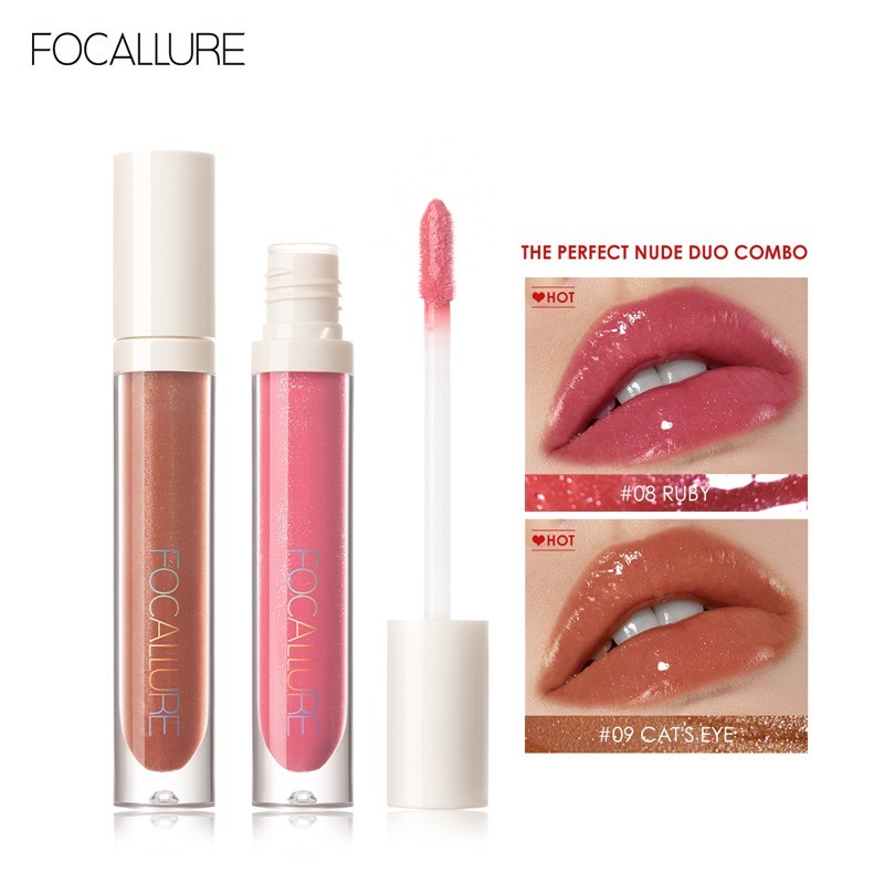 ในสต็อก FOCALLURE PLUMPMAX Shimmer Lip Gloss ริ้วรอยจางลง Instant Plumpe Non-Sticky Refreshing Lipst