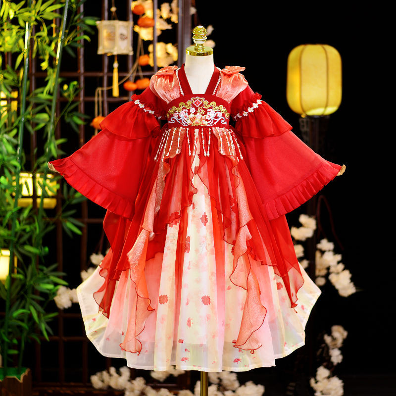 ชุดสูทอวยพรปีใหม่ ชุดถัง ปีใหม่ สไตล์จีน Ankola สีแดง ฮันฟูเด็กขนาดกลางและใหญ่ Kinderg