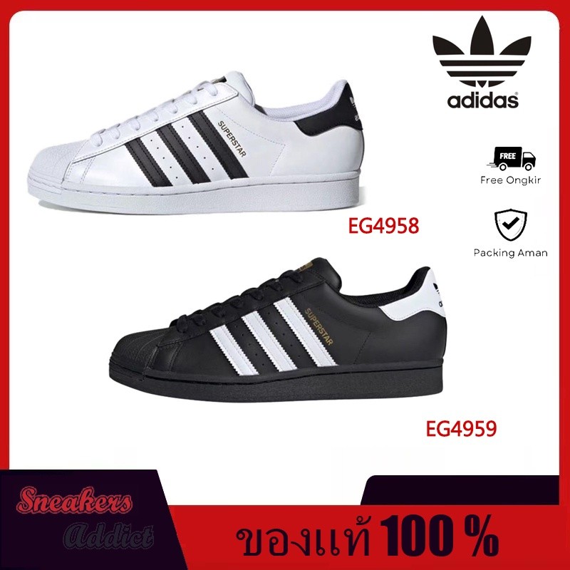 100 % ของแท้ Adidas Originals Superstar "White/Black/Gold" EG4958 "Black/White" EG4959