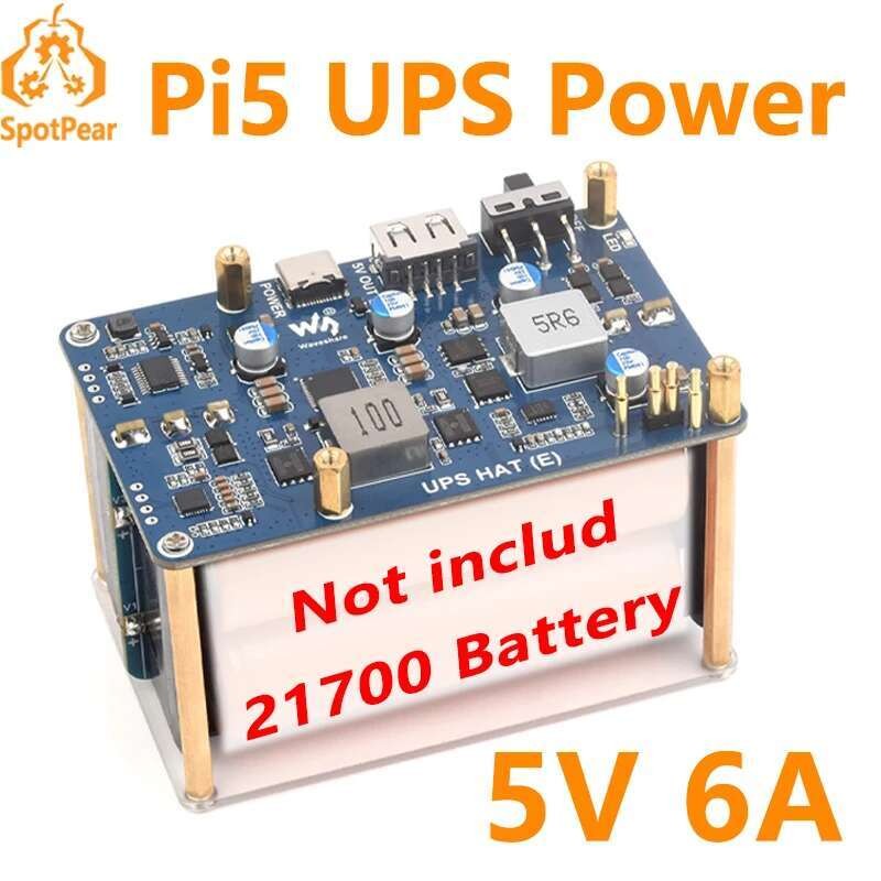 Raspberry Pi 5 UPS HAT E 4-Port สําหรับ 21700-Li-Battery (NOT includ) 5V6A เครื่องสํารองไฟ
