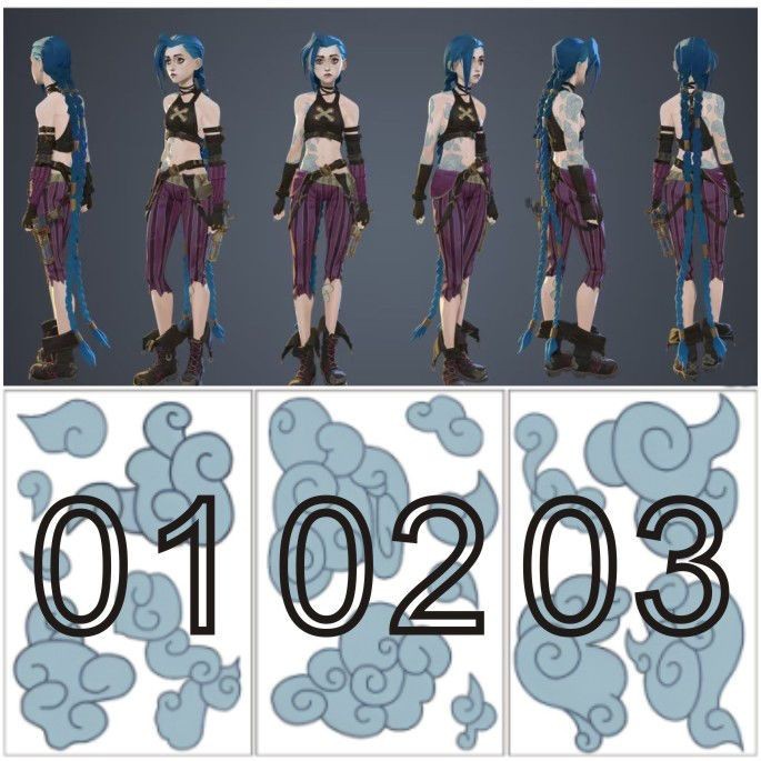 สติ๊กเกอร์รอยสัก Jinx ใหม่ Jinx COS LOL สองเมือง Battle League สติ๊กเกอร์รอยสักวาดด้วยมือ