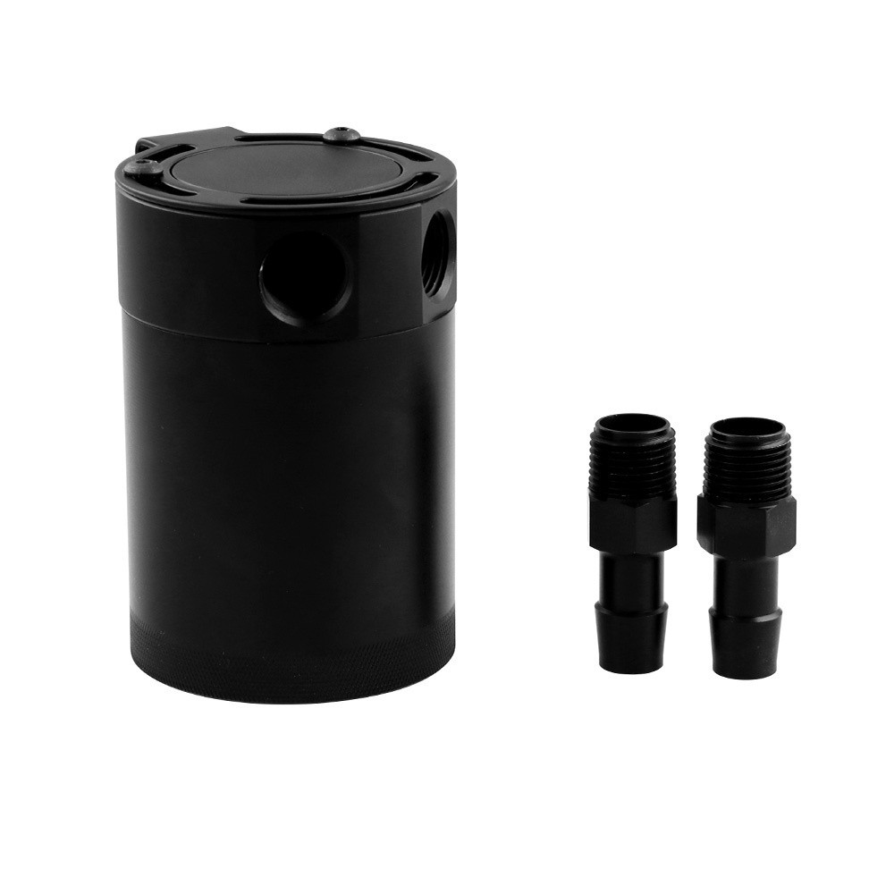 ในสต็อก Car Compact Baffled 2-Port Oil Catch Can Tank Air Oil Separtor