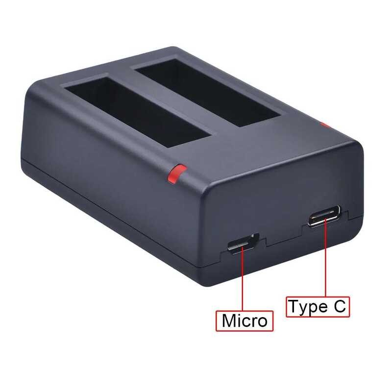 ▥ Dual USB Charger Type C พอร์ตสำหรับ แบตเตอรี่ Gopro Fusion 360องศากล้อง Asbba-001แบตเตอรี่