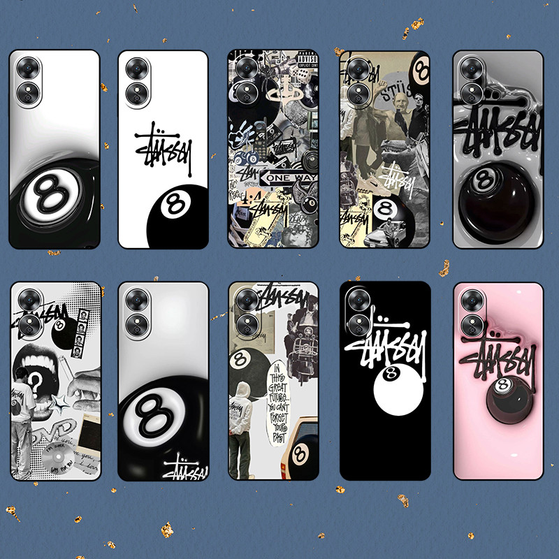 พิมพ์ลายแฟชั่น สําหรับ
 OPPO A96 A98 R9 R9S Reno 8Z 8T 7 8 lite stussy 8 ball เคสโทรศัพท์ TPU สีดําน