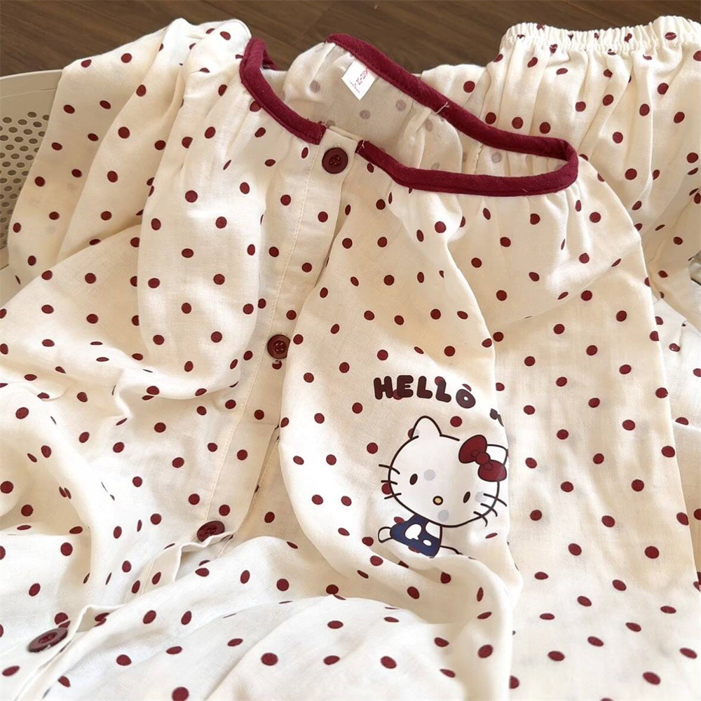 Kitty kitty kitty ชุดนอนผ้าฝ้ายผู้หญิงฤดูใบไม้ผลิฤดูใบไม้ร่วงผ้าฝ้ายแท้ผ้าพันคอน่ารักเสื้อสเวตเตอร์