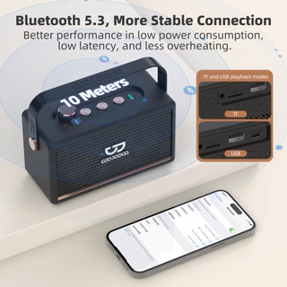GOOJODOQ ลำโพงบลูทู ธ 5.3 BT สนับสนุนการเชื่อมต่อไร้สาย โทรฟรีมือ เพิ่มเสียงเบสลึก