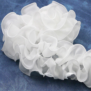 (1 หลา/ชิ้น) ผ้าชีฟองสองชั้น 11 เซนติเมตร สีลูกไม้ มุกละเอีย…