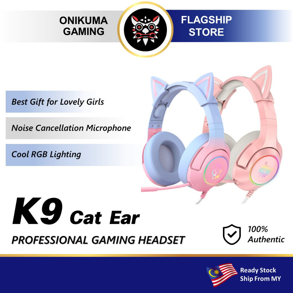 ในสต็อก ONIKUMA K9 Pink Cat Ear Cutie Gaming Headphones Deep Bass Stereo Ultimate Gaming Headset พร
