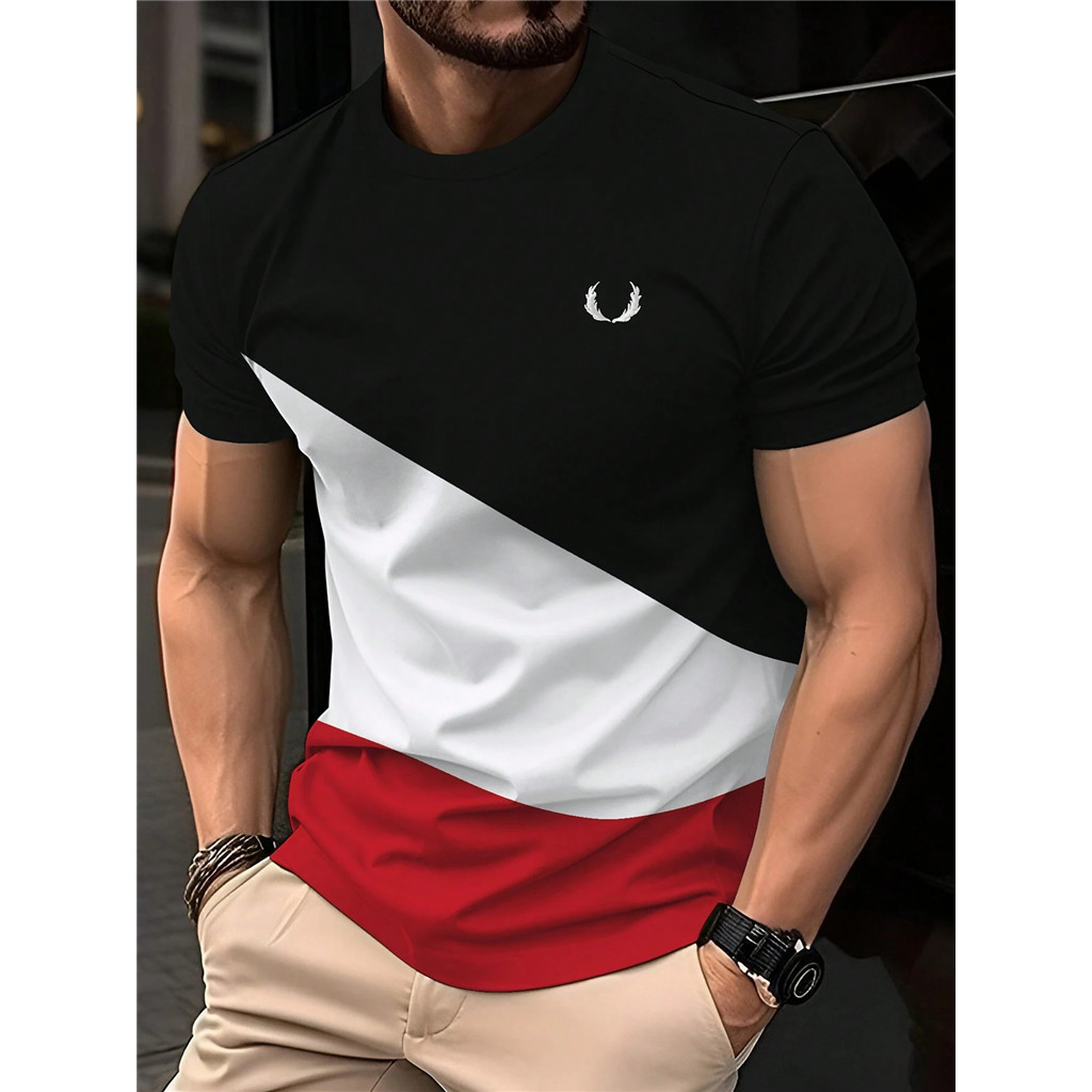 Manfinity Homme เสื้อยืดลําลองคอกลมแขนสั้นสําหรับผู้ชายฤดูร้อน