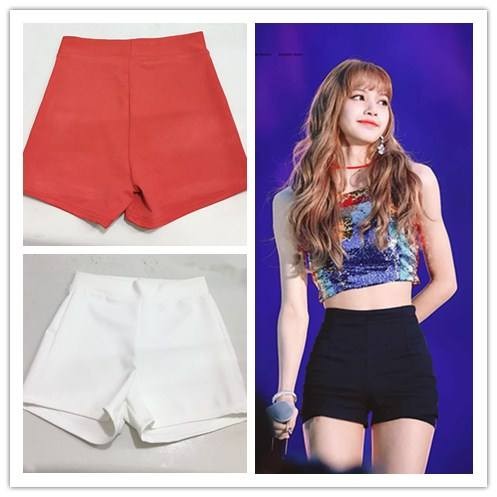 Performance Dance Blackpink ชุดร้องเพลงเวอร์ชั่นเกาหลีของ Lisa กางเกงขาสั้นเอวสูงยืดกางเกงร้อนสําหรั