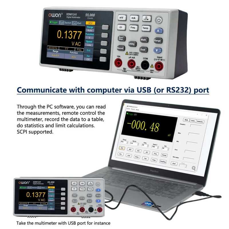 ▥ OWON Xdm1241 Bench Digital Multimeter 55000 นับ Truerms 3.5 "Lcd Current โวลต์มิเตอร์ USB Dea