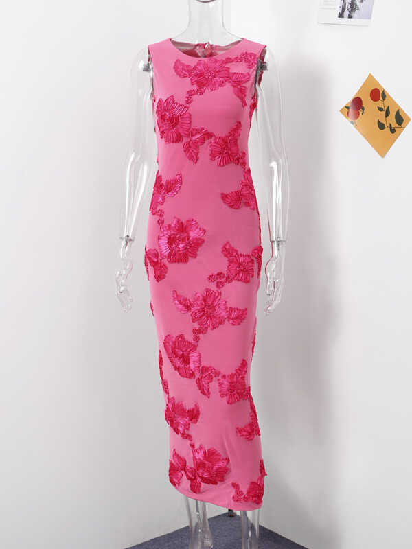 ▥ สง่างาม 3D พรหมแม็กซี่ผู้หญิงบางพอดี O คอแขนกุดเปิ