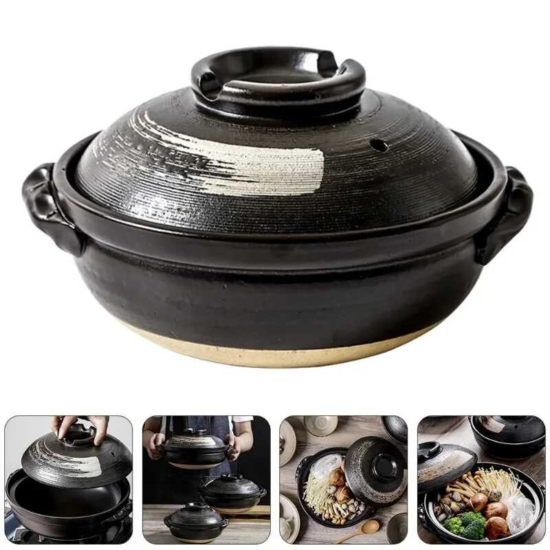 Ceramic Pot Clay Cooking Casserole Japanese Stew Soup Lid Earthenware Hot Pots Korean Stockpot Dish