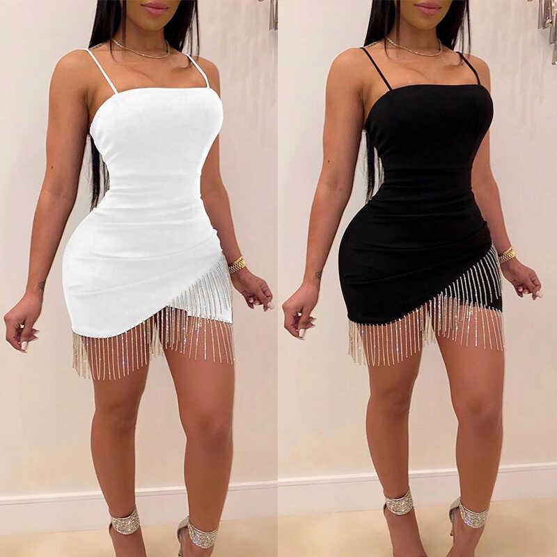 ▥ 2024 Europe And The United States Bag Buttock Dress Nightclub With Chest Fringe Hot Dia Suspen