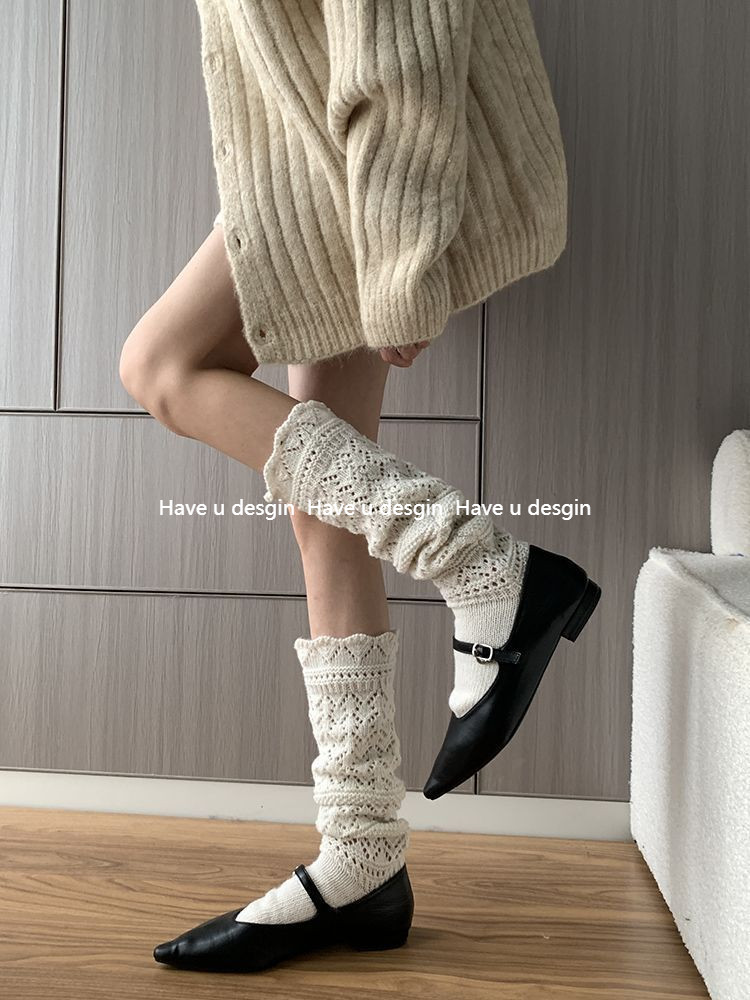 มี u desgin ประณีตนางสาวญี่ปุ่นถุงเท้าลูกวัวหวานถักกลวงบรรยากาศถุงเท้ากอง