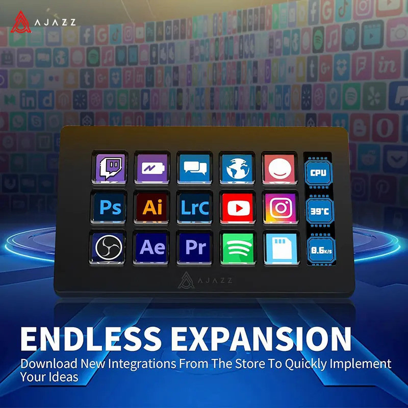 Ajazz AKP153E แผงคอนโซลมัลติฟังก์ชั่นเดสก์ท็อป Assistente 15 ปุ่มมาโคร Trigger Actions แป้นพิมพ์แบบ