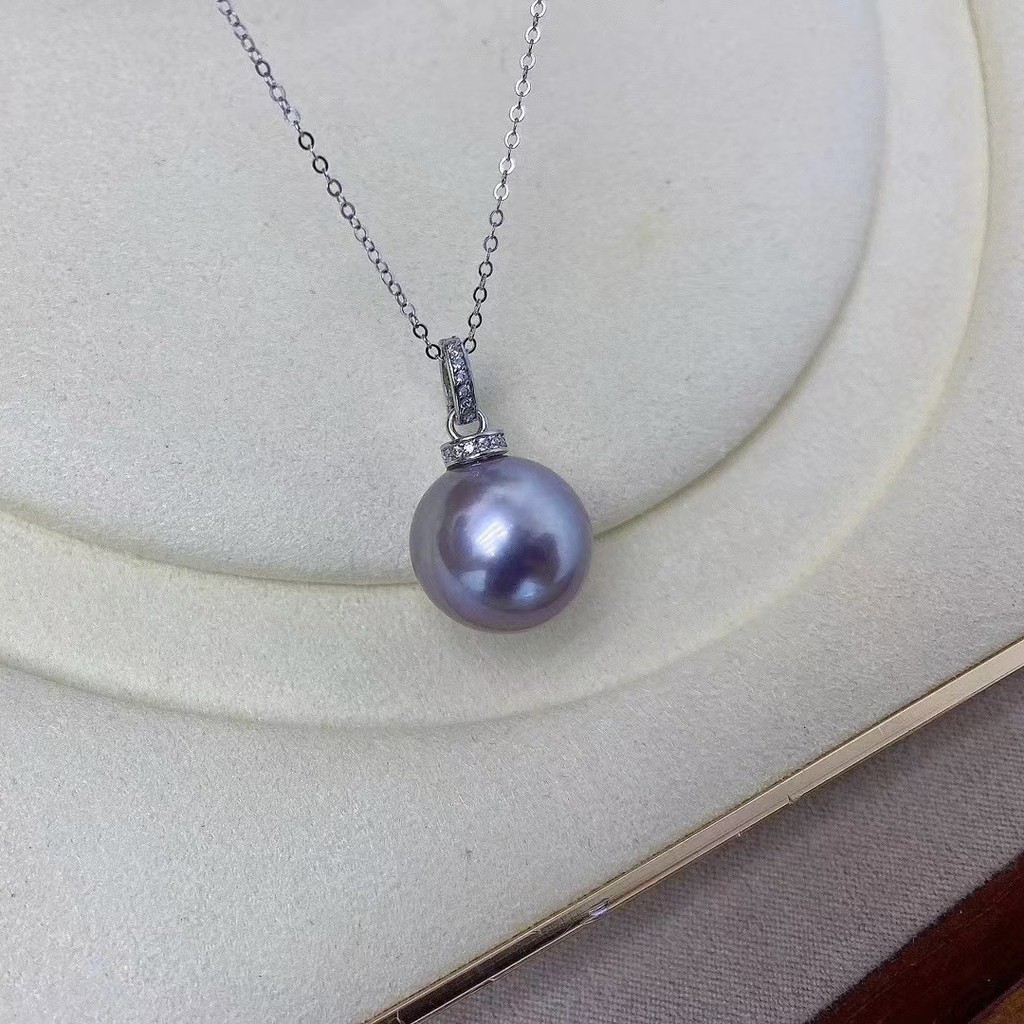 ไข่มุกน้ําจืดธรรมชาติเงินสเตอร์ลิงรอบสีม่วง Edison Dison จี้จี้เดี่ยว 10-11 มม.