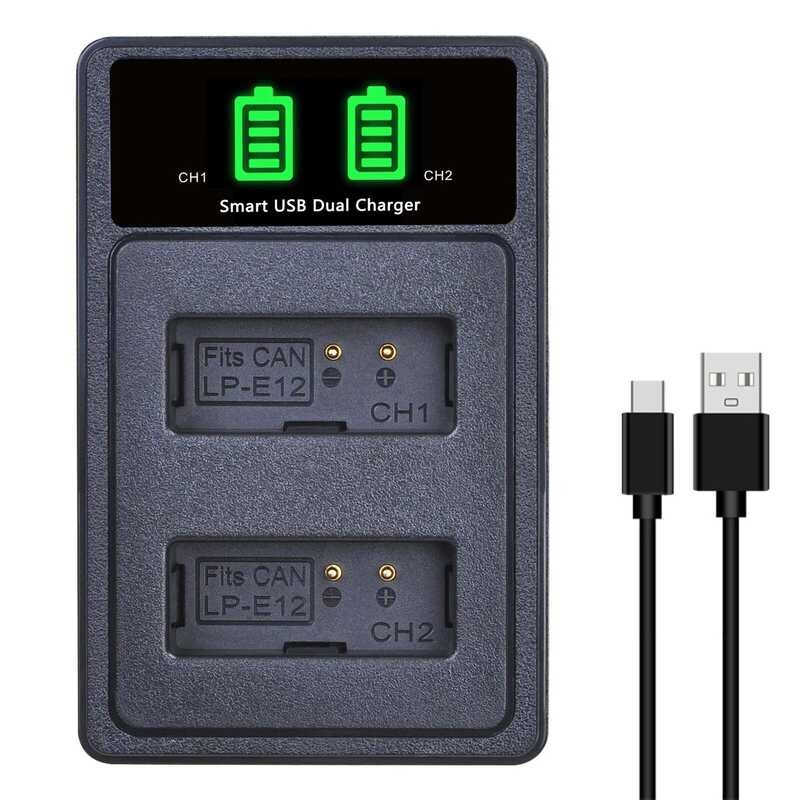 ▥ Lp-E12 แบตเตอรี่ + Dual Charger สําหรับ Canon Eos-M,Eos M2,M10,Eos M50,Eos M50 Mark Ii,Eos M1