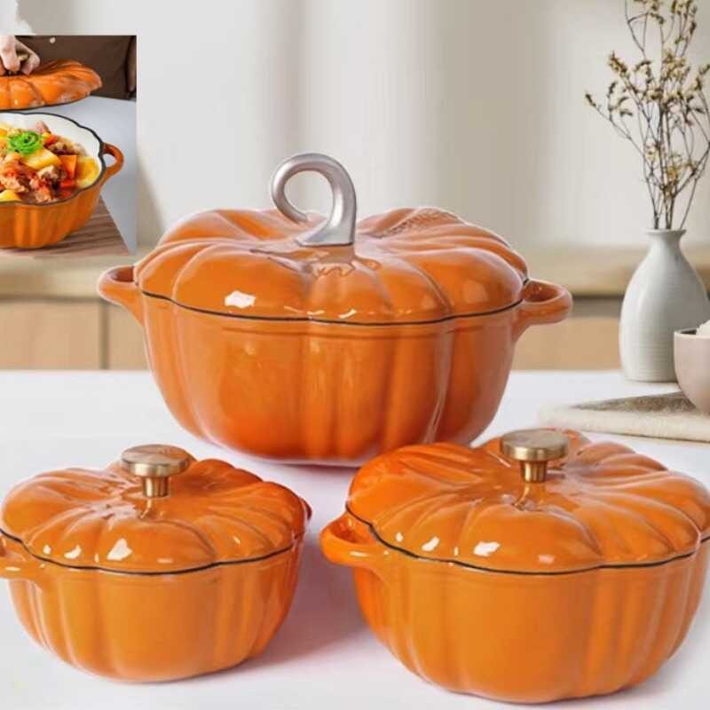 Coated 3.7L Cookware Pumpkin Enameled Cast Iron Cooking Nonstick Enamel Pot Casserole Dish 12Inch F