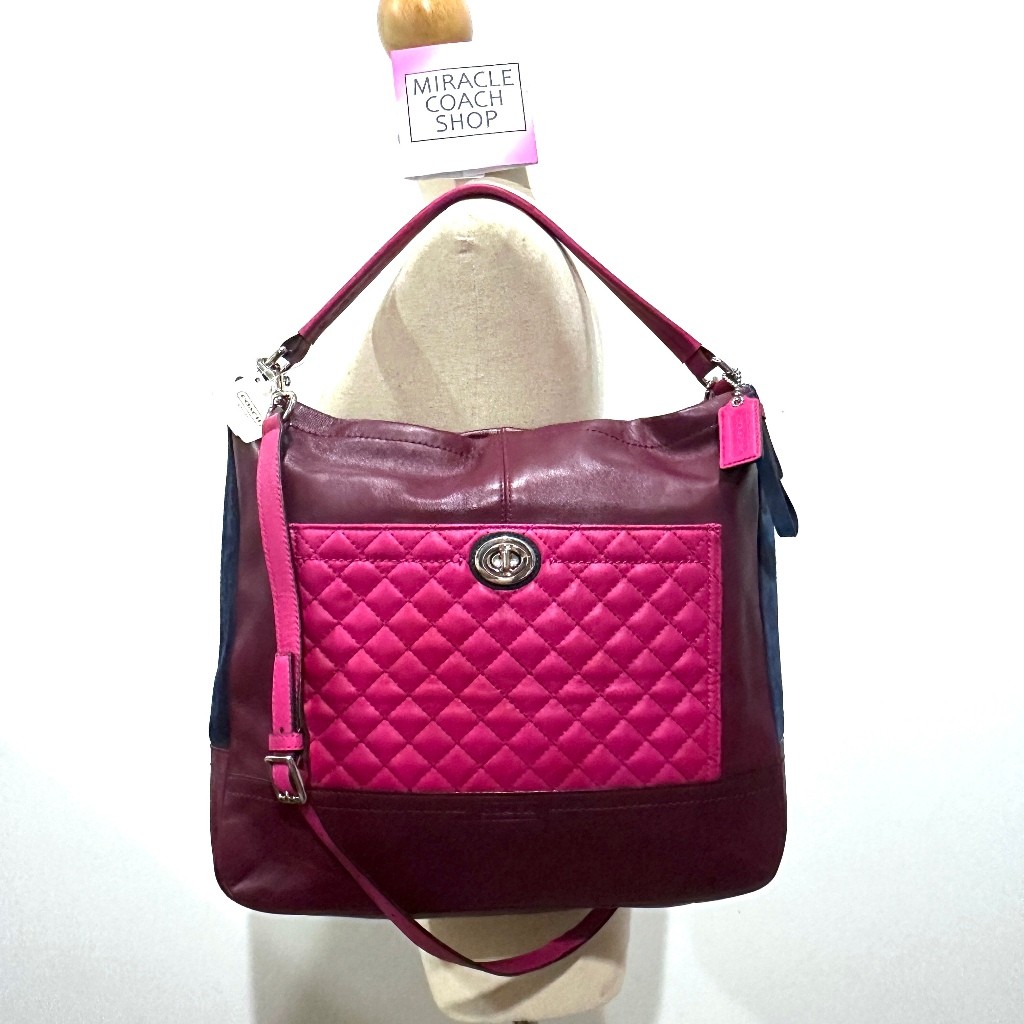 2024 กระเป๋าสะพาย COACH ของแท้ มือ 1 COACH 24981 PARK QUILTED COLORBLOCK HOBO BAG BURGUNDY