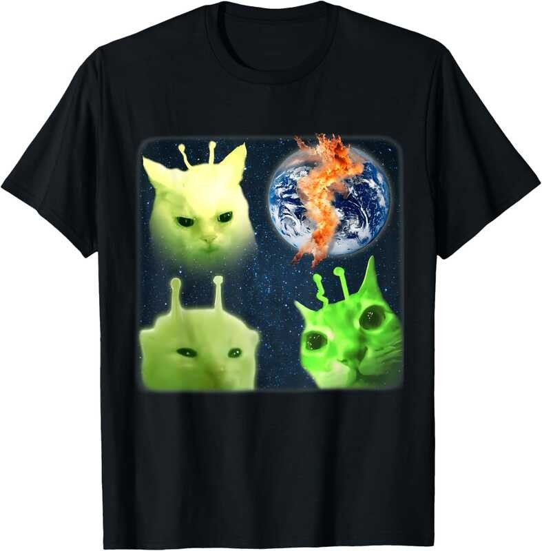 ตลกแปลกแมว Meme Tee เสื้อ Alien Cats Brainrot Meme ของขวัญเสื้อยืด