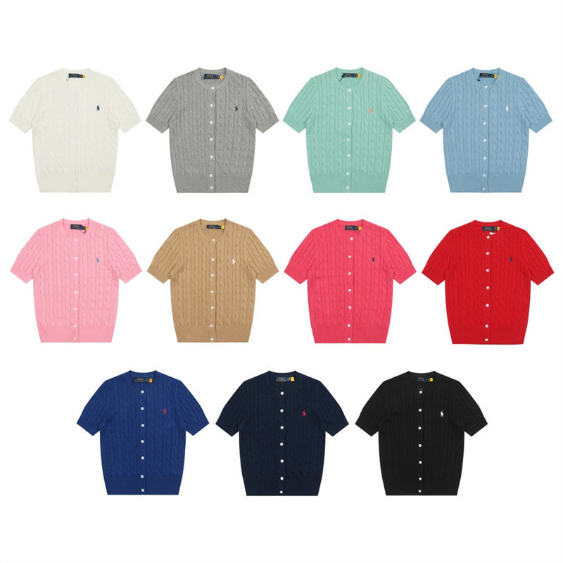 สตรีทแฟชั่น 5alp5h5 ผู้ชายและผู้หญิงถักเสื้อยืดลูกเรือคอคาร์ดิแกน Pony เย็บปักถักร้อยเสื้อแขนสั้นเส