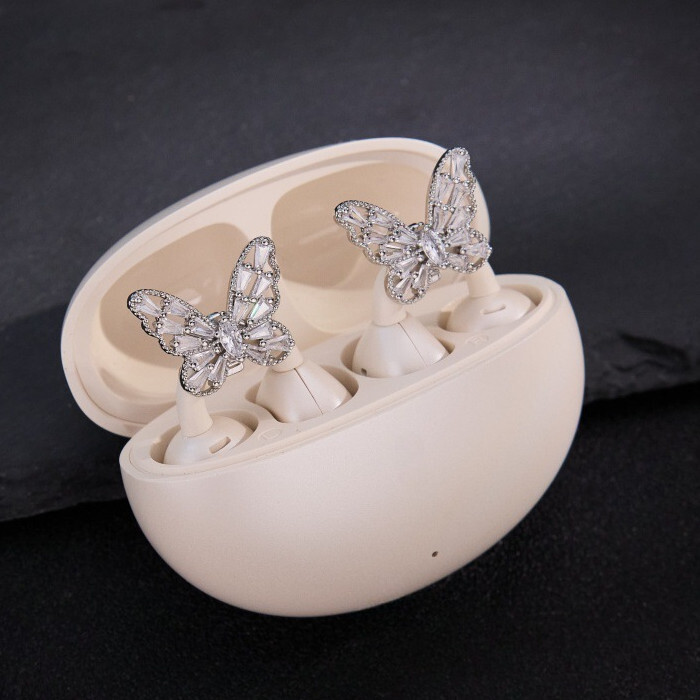 1 คู่ผีเสื้อเพทายคลิป Charms การออกแบบประณีตหูฟังอุปกรณ์เสริมแฟลช Dia ส่วนบุคคล DIY ชุดสําหรับ OWS หูฟัง