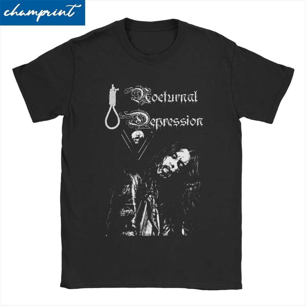 ผู้ชายผู้หญิงเสื้อยืด Nocturnal Depression Vintage 100% Cotton Tee เสื้อแขนสั้นสีดําแถบโลหะ T เสื้อลูกเรือคอ Plus ขนาด