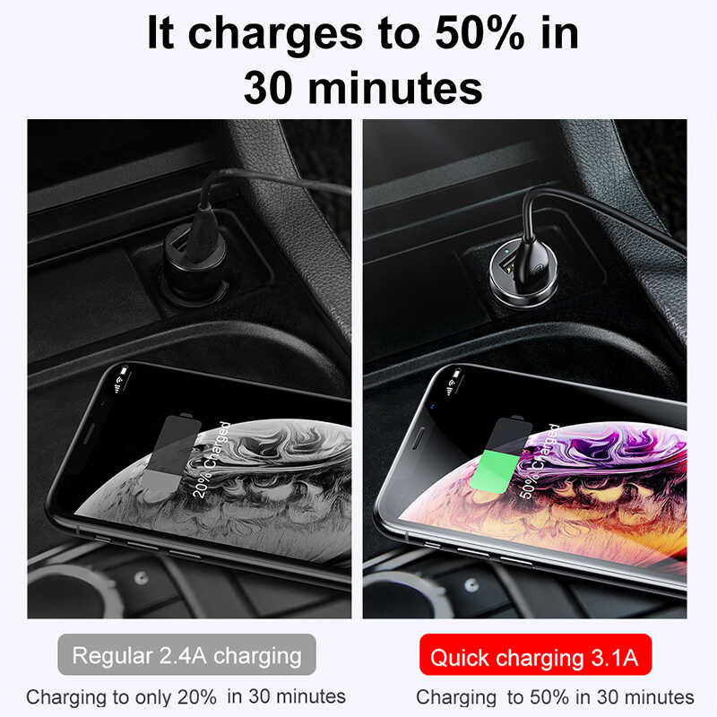 ▥ Baseus ตู้ไฟแช็ก 95W คู่ USB Car Charger Adapter สำหรับชาร์จโทรศั