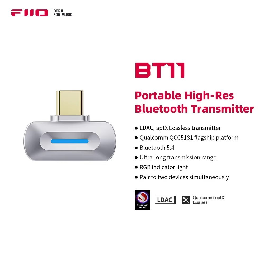 Fiio BT11 Bluetooth 5.4 เครื่องส่งสัญญาณสําหรับเครื่องเล่นมือถือ/เกมไปยังหูฟังไร้สาย LDAC/AptX Adap