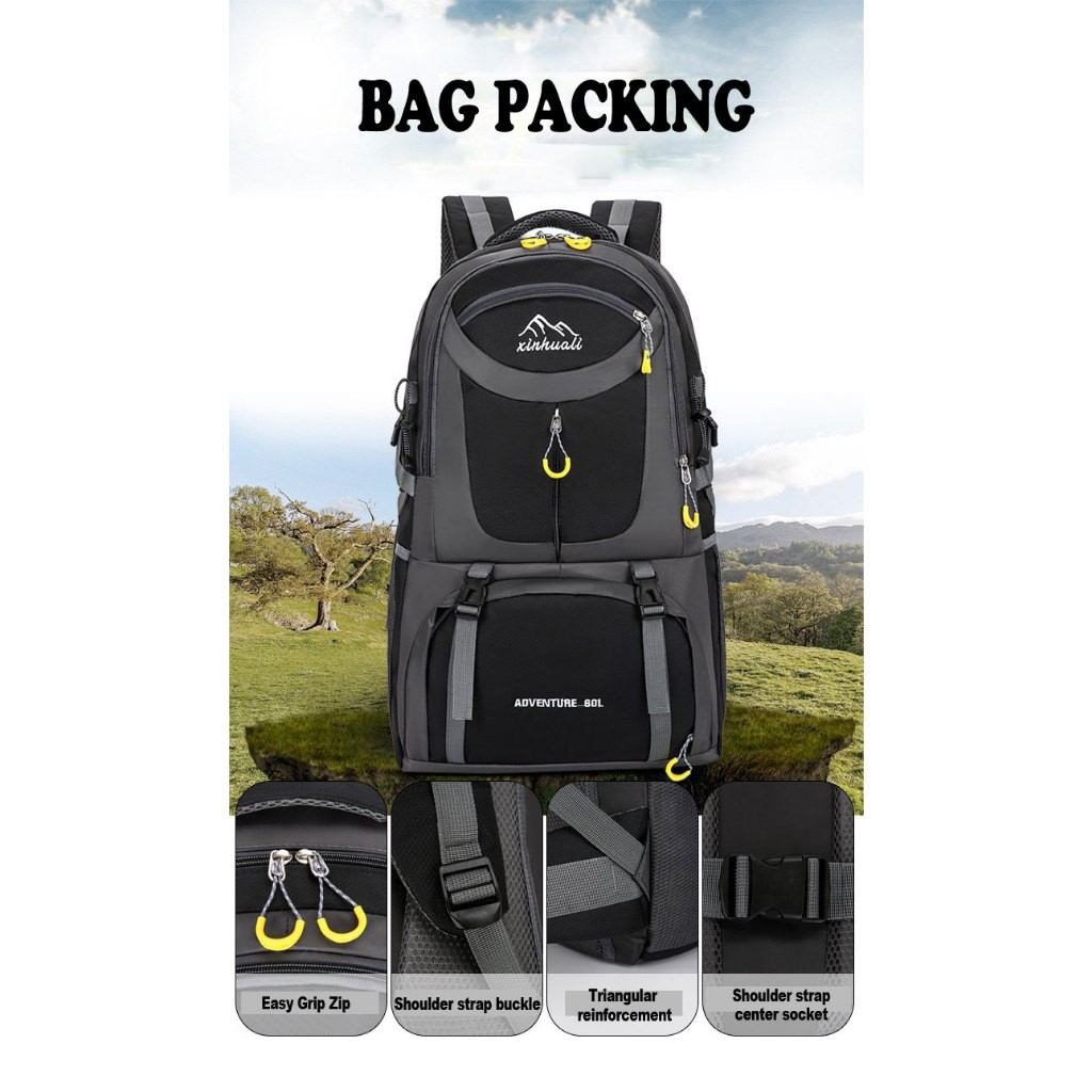 40L 60L กระเป๋าเป้สะพายหลังกลางแจ้งกันน้ำคุณภาพสูงวัน Bagpack ช่องใส่รองเท้าเดินป่าตั้งแคมป์ท่องเที