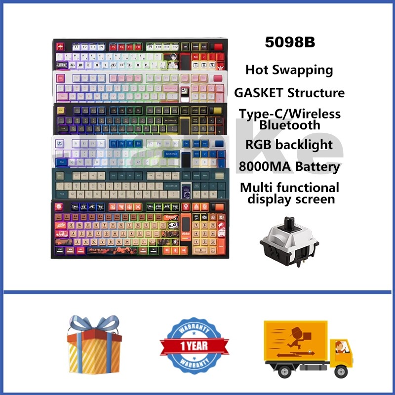 Akko 5098B คีย์บอร์ดไร้สายแบบกลไก 95% Hot swappable RGB GASKET คีย์บอร์ดเกมแบบกําหนดเองพร้อมหน้าจอแ
