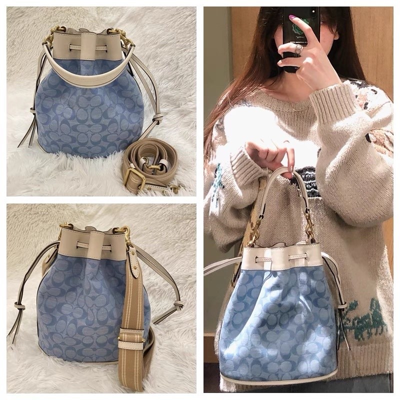 2024 COACH ทรงขนมจีบ ส่งฟรี️FIELD BUCKET BAG IN SIGNATURE CHAMBRAY