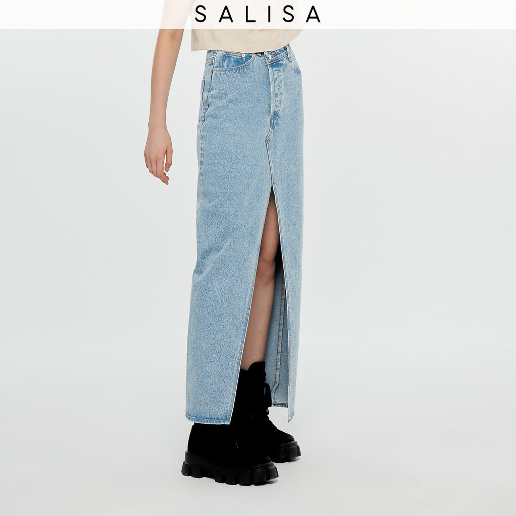 SALISA - DENIM SKIRT OVERLAP High Waist *PRE-ORDER : WHITE S,M 1 WEEK* กระโปรงยีนส์