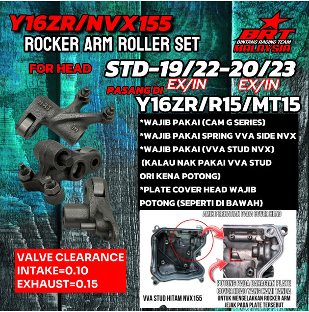 19/22MM 20/23MM & 22/25MM 23/26MM BRT RACING ROCKER ARM ROLLER SET Y16 / R15 V3 / MT15 / R15M / NVX1